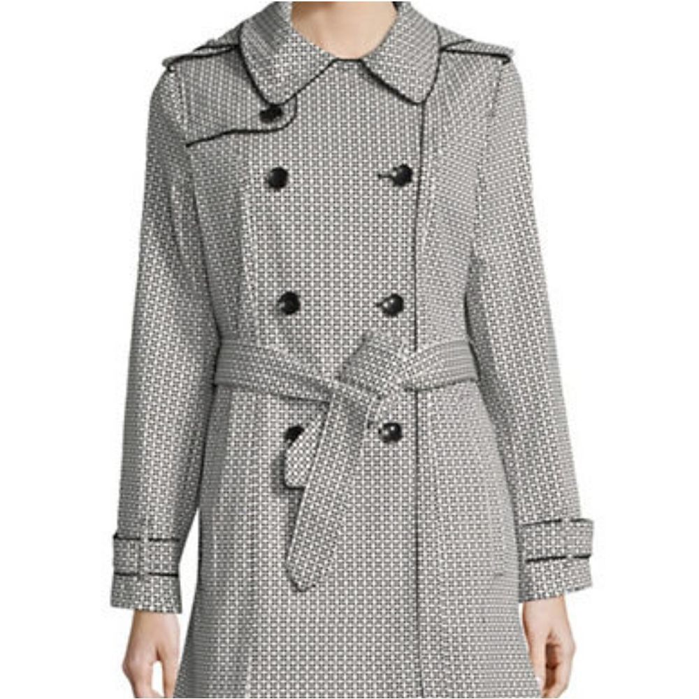 London Fog Printed Double-Breasted Trench Coat-WHITE-Small